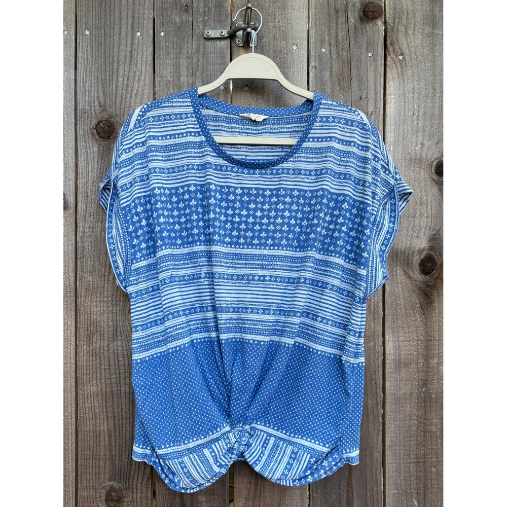 Lucky‎ Brand Blue Print T-Shirt Twist Front Short Sleeve Top XL